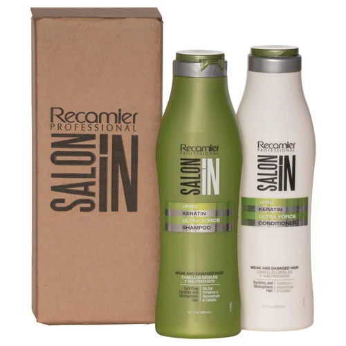 Salon In de Recamier | Keratin Ultra Force - Set de champú y acondicionador para el cabello (10.1 fl oz / 10.1 fl oz) | Reparación y fuerza