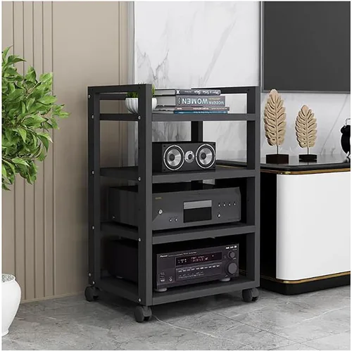 Miniatura 8 de Shelves Removable Audio Stand CD Rack Corner Rack Component Cabinet Stereo Rack Audio Tower with Height Adjustable Wooden Shelf for B-5-50x40x100cm