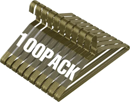 SPECILITE Paquete de 100 perchas de alambre de metal a granel para trajes de tamaño estándar, abrigos, camisas, pantalones, faldas, ahorro de Bronce