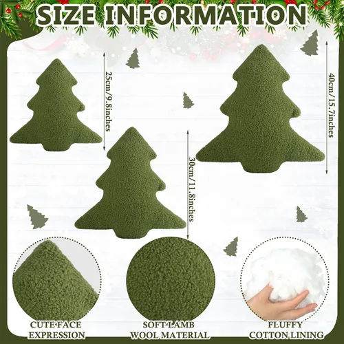 Miniatura 3 de Soaoo 3 almohadas decorativas para árbol de Navidad, almohada decorativa con forma de árbol de Navidad, cojín suave en forma de planta 3D