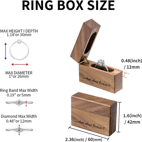 Miniatura 6 de Caja de anillo de compromiso de madera, pequeña funda plana delgada para propuesta, boda (Qué tal para siempre)