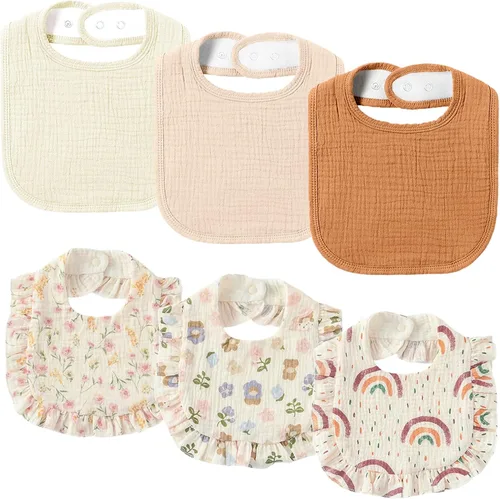 AMAWMW Baberos de muselina unisex para niños y niñas, paquete de 6 baberos de bandana para bebé, baberos ajustables para recién nacidos para babear
