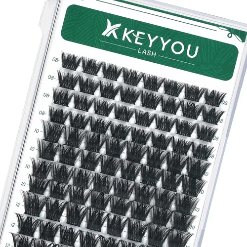 Miniatura 106 de KEYYOU Racimos de pestañas, 96 piezas de extensiones de pestañas DIY, rizado D de 16 mm, negro, realista, no irritante, fácil de colocar en casa