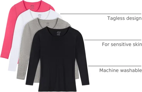 Miniatura 4 de Brix Camisetas de manga larga para niñas pequeñas, cuello redondo, algodón, Flexy, paquete de 4 unidades.