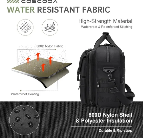 Miniatura 6 de Bolsa táctica grande para computadora portátil para hombres, bolsa militar de 17.3 pulgadas para computadora con cartera para pasaporte, bolsa