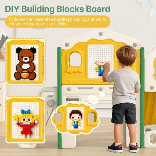 Miniatura 4 de BIERUM Juego de tobogán 10 en 1 para niños pequeños - Tobogán para bebés de 1 a 3 años con luces coloridas, pizarra para dibujar y tablero