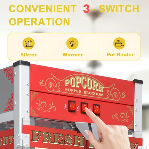 Miniatura 3 de Máquina de palomitas de maíz vintage con carrito, carrito de palomitas de maíz de 20 onzas, máquina de palomitas de maíz con gabinete de Rojo
