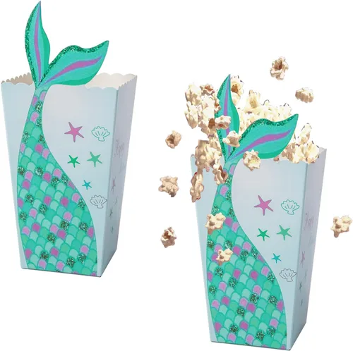 Miniatura 3 de Lamantery Caja de 24 piezas de palomitas de maíz de sirena, caja de papel, suministros de fiesta de cumpleaños de sirena, contenedor de cartón