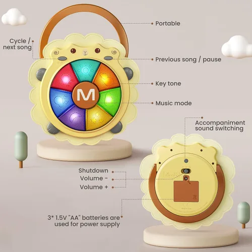 Miniatura 5 de Tumama - Tambor musical para bebé, juguete iluminado con sonido y luz, juego de instrumentos musicales, actividad sensorial, juguete educativo