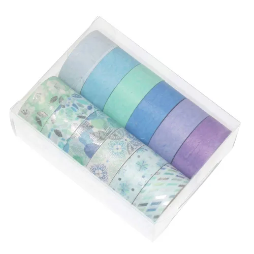Miniatura 5 de YUBBAEX - Juego de 12 rollos de cinta Washi azul plateada, cinta adhesiva decorativa (mezcla azul)