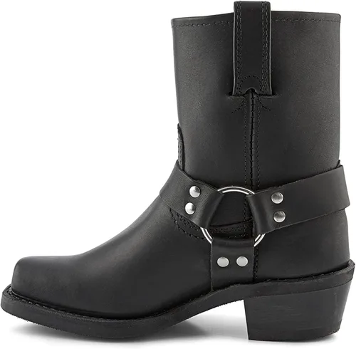 Frye Arnés 8R Botas para mujer hechas de cuero italiano lavado y engrasado con construcción Goodyear Welt, suela de goma y tacón de cuero apilado,