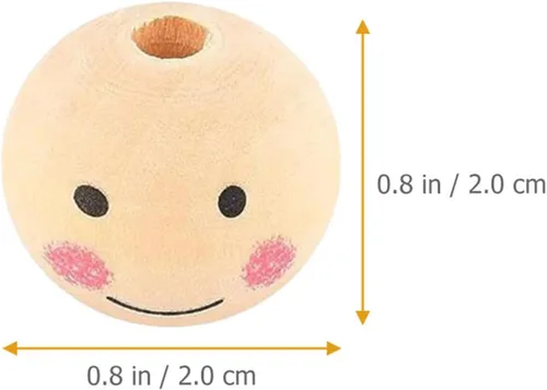 Miniatura 2 de Kisangel Cuentas de madera con cara sonriente, cuentas de madera cuadradas de 0.78 pulgadas para hacer joyas, suministros para manualidades