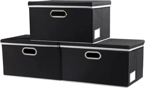 Miniatura 47 de PRANDOM Contenedor de almacenamiento plegable con tapa [1 unidad] Caja de almacenamiento decorativa de tela de lino, cesta organizadora con asas