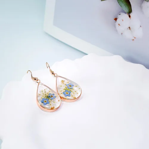 Miniatura 15 de Pressed Flower Earrings,Handmade Forget-Me-Not and Queen Anne's Lace Wildflower Earrings,Unique Resin Dried Flower,Perfect for Parties
