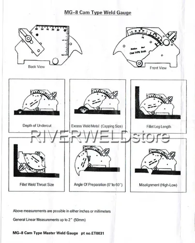 Miniatura 4 de RIVERWELD Puente de la leva de la prueba del medidor de inspección de soldadura cubital comprueba la profundidad de la socavación y picadura