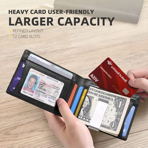 Miniatura 104 de Zitahli - Billeteras delgadas RFID para hombres, billetera de cuero flexible con clip de dinero, cartera minimalista con bolsillo frontal