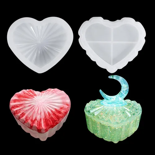 Moldes de resina de caja, caja de almacenamiento de silicona con tapa, caja de joyería en forma de corazón, molde de fundición de resina epoxi para