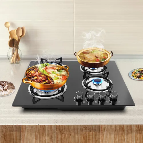 Miniatura 3 de Placa de cocina de gas de 4 quemadores, estufa de propano integrada, estufa de acero inoxidable de 23 pulgadas con marcas transparentes, 4