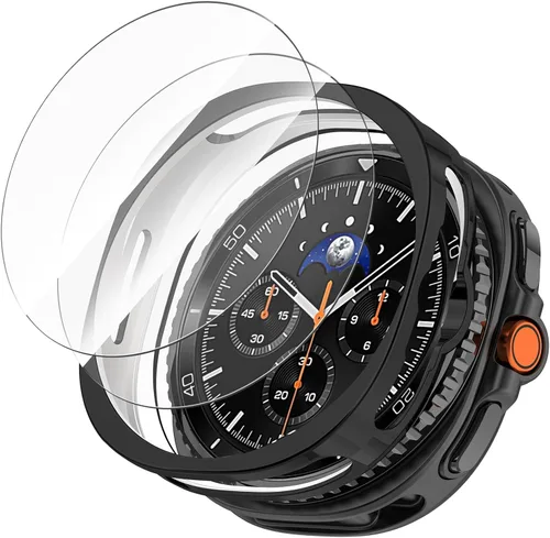 Miimall [Paquete de 2+1] Funda y protector de pantalla para Samsung Galaxy Watch 8 Classic de 1.811 pulgadas, carcasa protectora chapada en TPU Gear