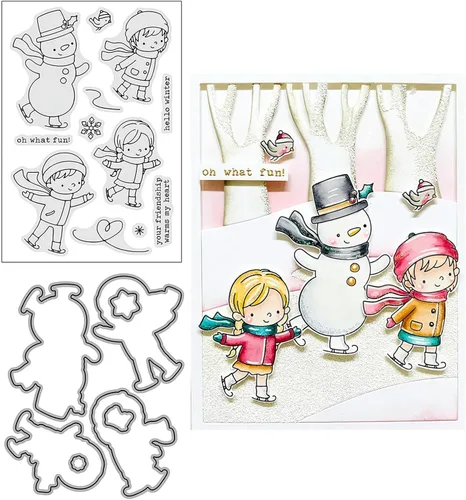 Juegos de sellos y troqueles transparentes de esquí de invierno para hacer tarjetas, plantillas de corte troquelado para álbumes de recortes, álbum