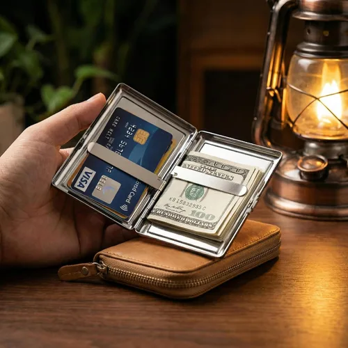 Miniatura 6 de Vintage Art Deco - Funda versátil para tarjetas y efectivo, cartera delgada de metal para mujeres y hombres, tarjetas de visita de identificación