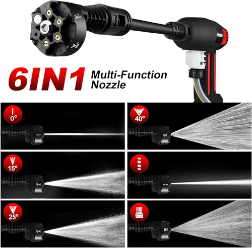 Miniatura 9 de Lavadora a presión inalámbrica, lavadora a presión portátil de 2000 PSI MAX con motor sin escobillas, batería de 5.0 Ah, pantalla táctil LCD