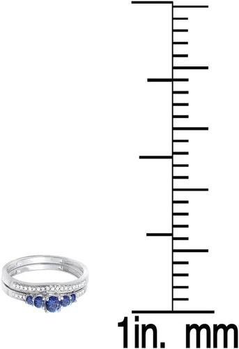 Miniatura 3 de Dazzlingrock Collection Juego de anillos de compromiso de 5 piedras para mujer, zafiro azul de 10 quilates, oro blanco