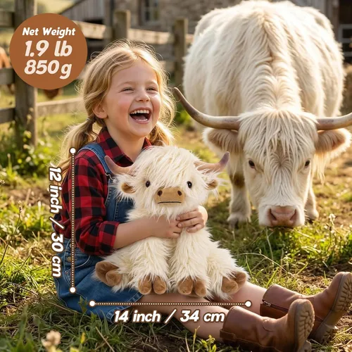 Miniatura 2 de Highland Cow - Animal de peluche para niños, apto para microondas y con peso, juguete de peluche de vaca de las tierras altas con aroma a lavanda