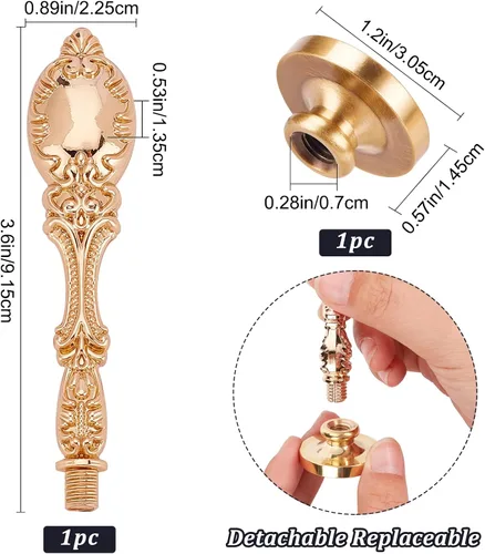 Miniatura 2 de CRASPIRE Sello de cera en blanco de 1.181 in, cabeza redonda de latón extraíble con mango de metal vintage para sellar sobres, regalos, tarjetas