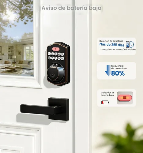 Miniatura 12 de Veise KS02A - Cerradura de puerta de entrada sin llave de huellas dactilares, bloqueo automático, cerrojo electrónico para puerta delantera, Bronce