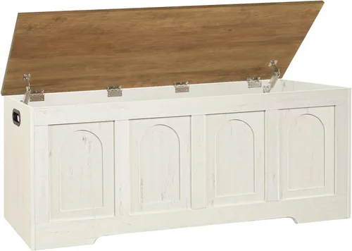Miniatura 33 de DINZI LVJ Baúl de almacenamiento, caja de juguetes de madera de 39.4 pulgadas con 2 bisagras de seguridad, banco de zapatos de entrada con tapa