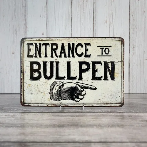 Entrance to Bullpen Letrero Vintage Baseball Decoración Letreros Decoración de Pared Decoración de Sala Arte Placa de Estaño Regalo 8 x 12 Metal