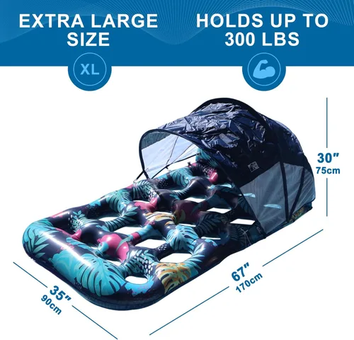 Miniatura 3 de COOLCOOLDEE Flotador inflable para piscina con toldo de sombrilla UPF 50+, flotador extra grande para adultos con reposacabezas, portavasos Púrpura