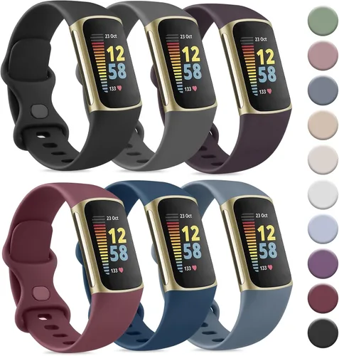 Tobfit Paquete de 6 correas deportivas compatibles con Fitbit Charge 6/Fitbit Charge 5 para mujeres y hombres, correas de silicona suave