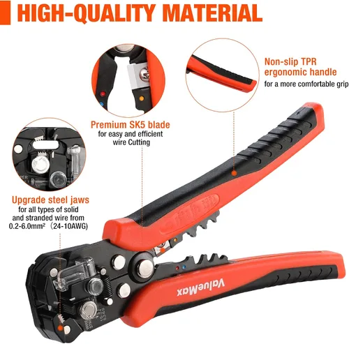 Miniatura 4 de ValueMax Juego de herramientas para pelacables de 266 piezas, herramienta automática autoajustable de 8 pulgadas para AWG 10-24, pelacables