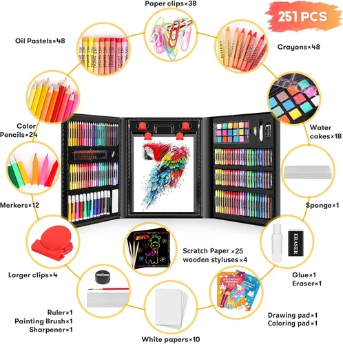 Miniatura 2 de iBayam Kit de arte, paquete de 251 suministros de arte, kits de dibujo, caja de regalo para artes y manualidades, caja de regalo para niños