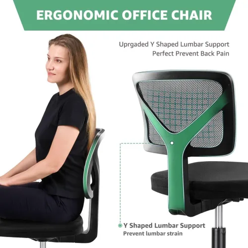 Miniatura 4 de Silla de oficina de malla sin brazos, silla de escritorio ergonómica con respaldo bajo, sillas giratorias ajustables para computadora para espacios