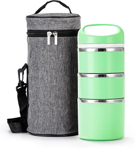 Miniatura 15 de Lille Home Contenedores de Almuerzo Apilables de Acero Inoxidable, Capacidad de 43OZ 3 Capas Caja Bento a Prueba de Fugas para Adultos, Lonchera