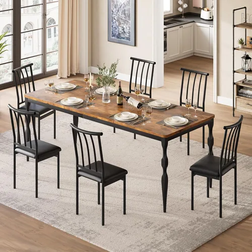 Miniatura 7 de IDEALHOUSE Mesa de comedor de granja rectangular de 78 pulgadas para 6-8 personas, mesa de cocina de madera con patas resistentes, mesa de cocina
