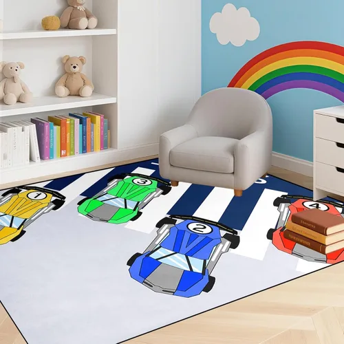 Miniatura 23 de Alfombras de construcción para habitación de niños de 2 x 3 pies, alfombra de juego para autos y camiones, alfombra de coche para niños, alfombra