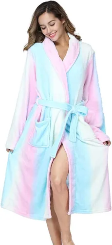 Miniatura 4 de RONGTAI Bata de baño para mujer, de felpa, cálida, larga, de forro polar, ropa de dormir