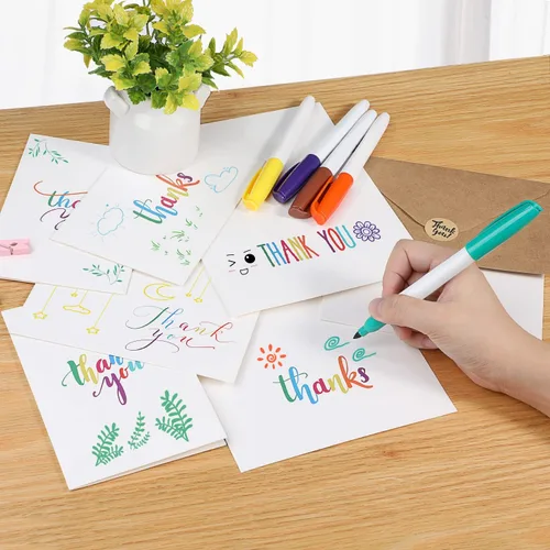Miniatura 5 de Ohuhu 144 tarjetas de agradecimiento a granel con sobres, juego de notas de agradecimiento con elegantes 8 diseños de arcoíris coloridos, tarjeta