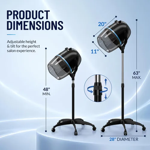 Miniatura 3 de JupiterForce Secador de pelo profesional con capucha de 1300 W, ajustable, capó de pie, con ruedas rodantes, para el hogar, salón, spa