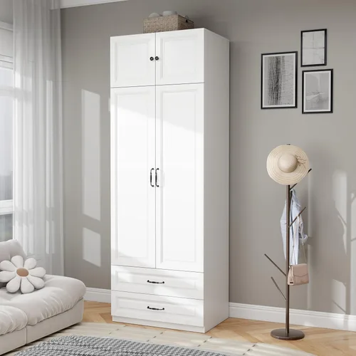 Miniatura 8 de Armario Armario con puertas: Armario blanco extra alto de 89 pulgadas con almacenamiento en la parte superior, Armarios de dormitorio con 2 puertas