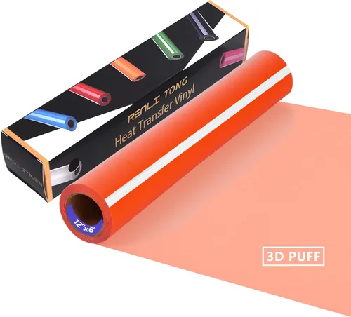 RENLITONG - Vinilo de transferencia de calor mate 3D Puff HTV naranja de 12 pulgadas por 6 pies, rollo para planchar para prensa de calor, camisetas