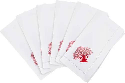 Miniatura 81 de Juego de 6 servilletas bordadas de magnolia hechas a mano con borde cosido