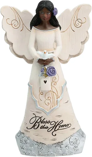 Pavilion Gift Company 82433 Bless This Home - Figura de ángel ébano de 6 pulgadas, color crema