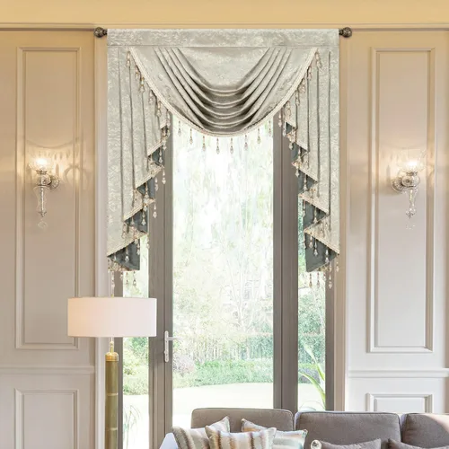 Miniatura 9 de VOGOL Cenefa de cortinas de terciopelo grueso para dormitorio, cenefas de cascada de lujo con aislamiento térmico dorado para sala de estar formal