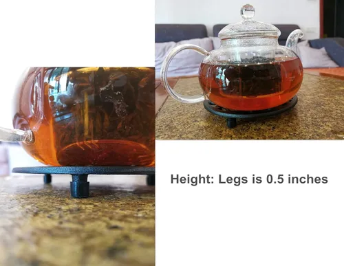Miniatura 5 de Base de tetera metálica redonda negra de hierro fundido de 5.3 pulgadas con patas y soporte para tapa para tetera japonesa Tetsubin Kung Fu Hot Tea