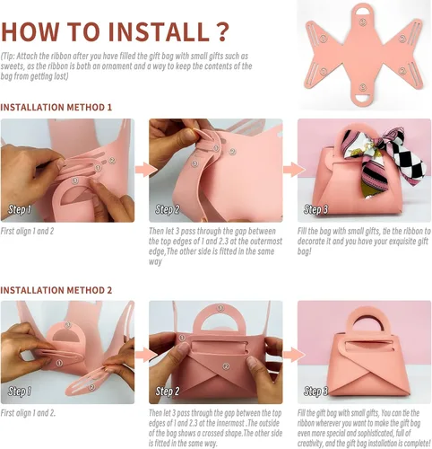 Miniatura 5 de Paquete de 10 cajas de regalo rosas de piel sintética, pequeña bolsa de recuerdo de fiesta con cinta, cajas de regalo reutilizables y exquisitas